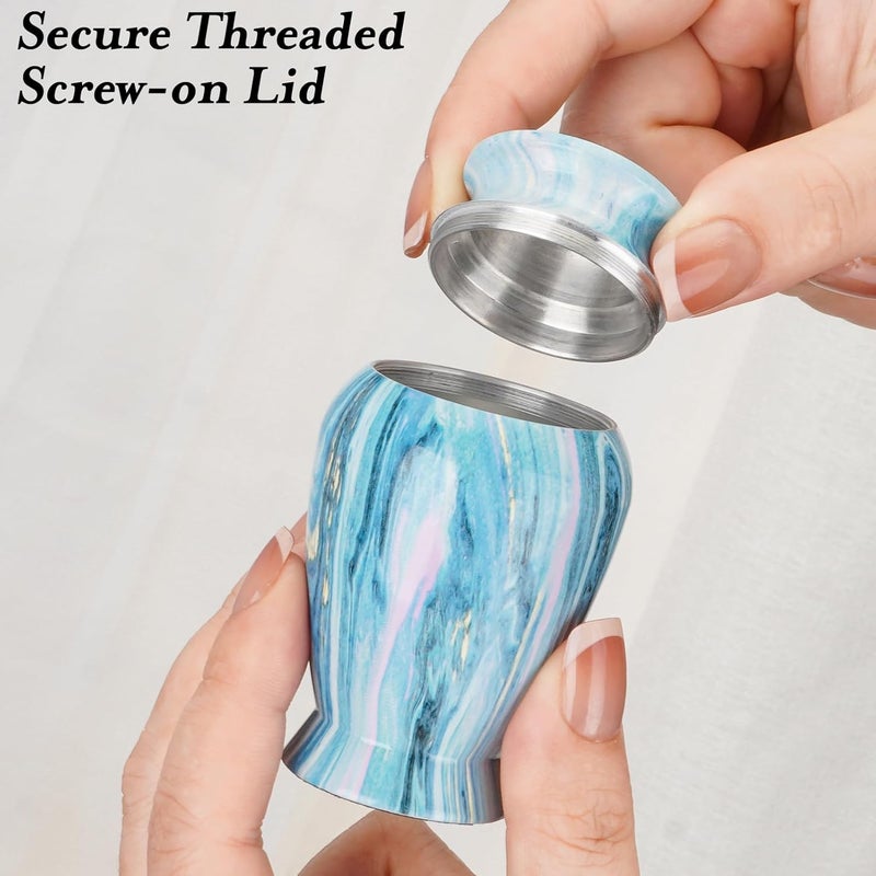 XIUDA Memorials Small Urns for Human Ashes Keepsake Aluminum Mini Urns for Ashes with Angel Wing Charm Decorative Burial Urn Funeral Cremation Urns for Women and Men (Ocean Blue) - Image 3
